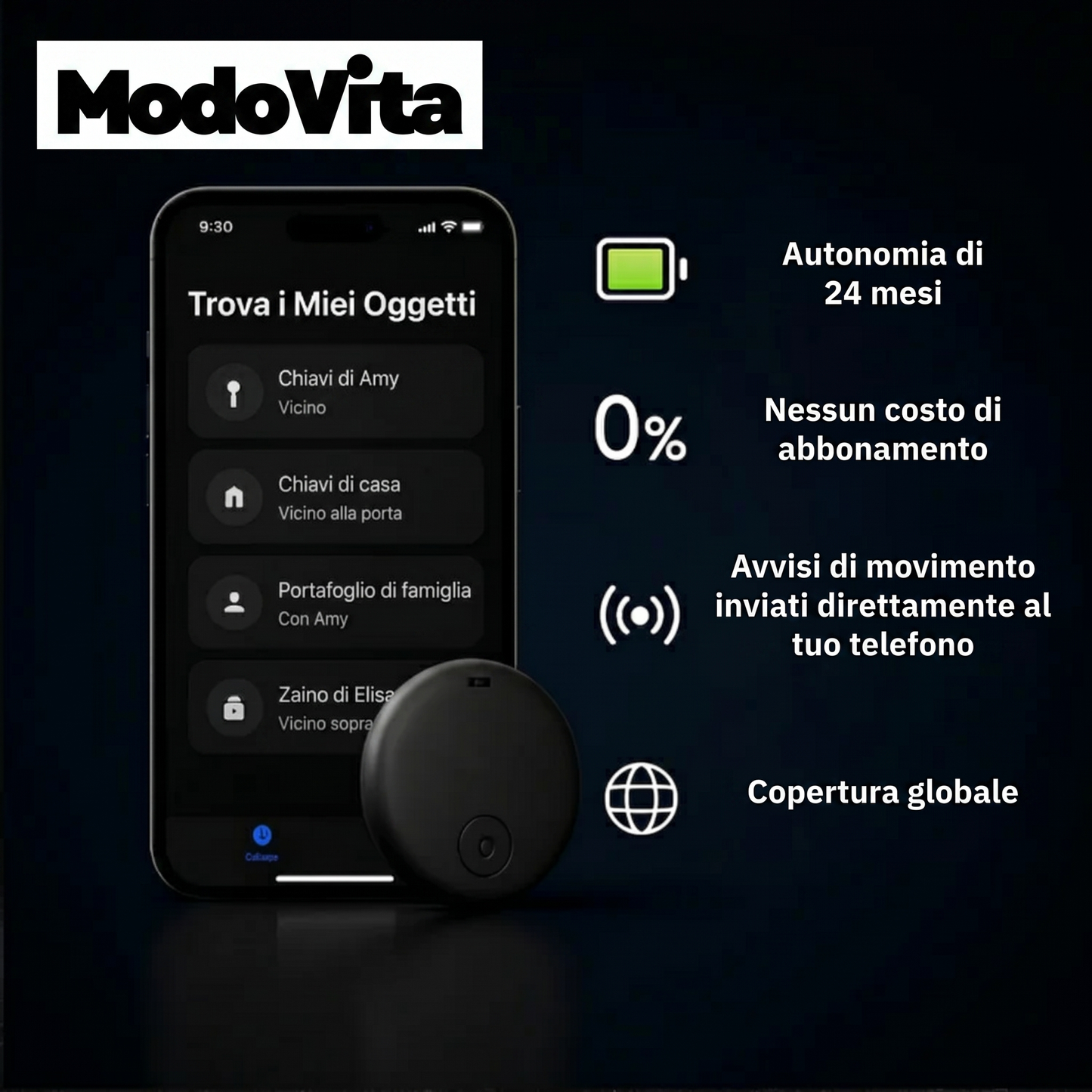 GP90 - Tracker GPS preciso senza abbonamento (Android/Apple)