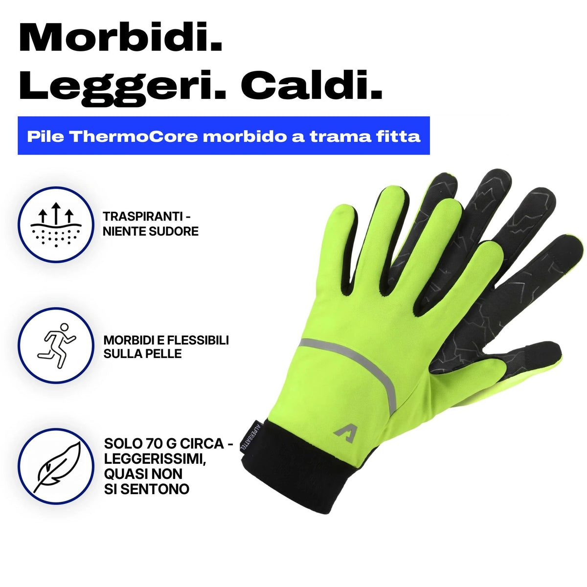 Guanti termici gialli morbidi leggeri e caldi