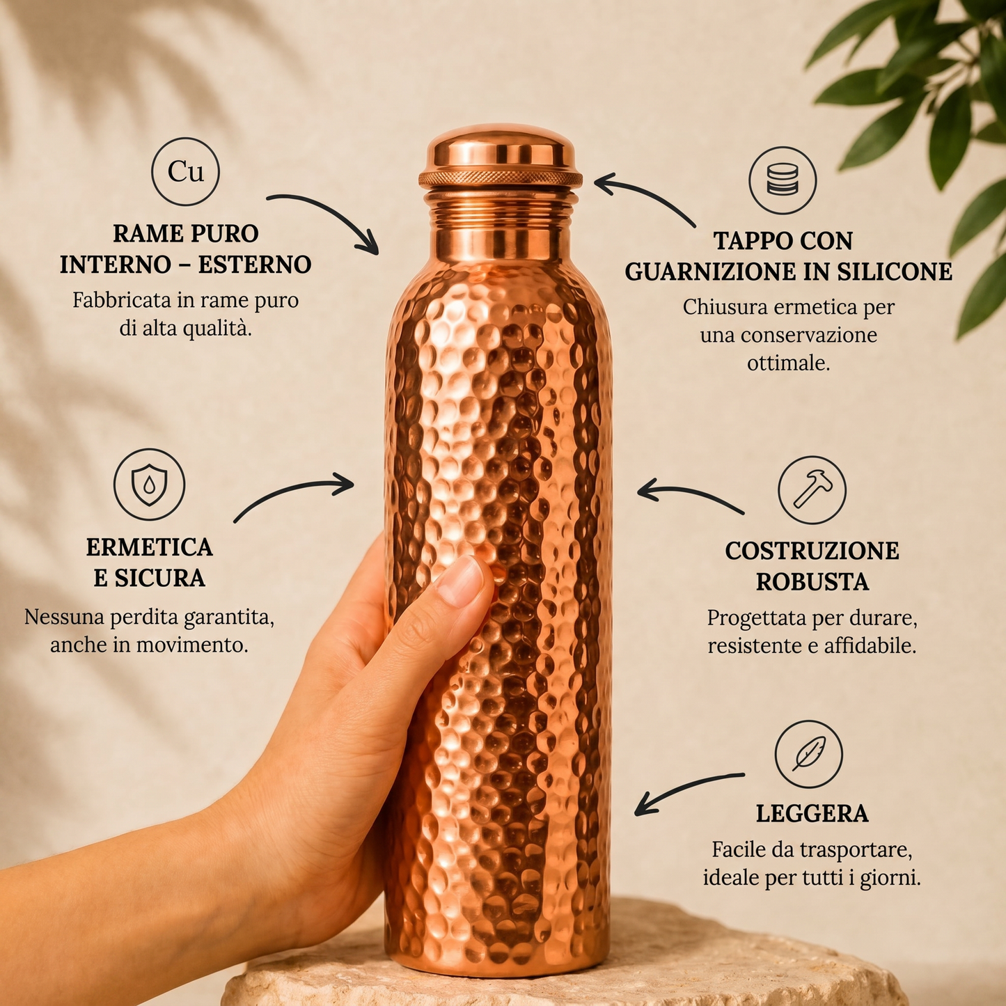Borraccia in Rame – Modovita™ | Acqua Purificata Naturalmente, Senza Plastica