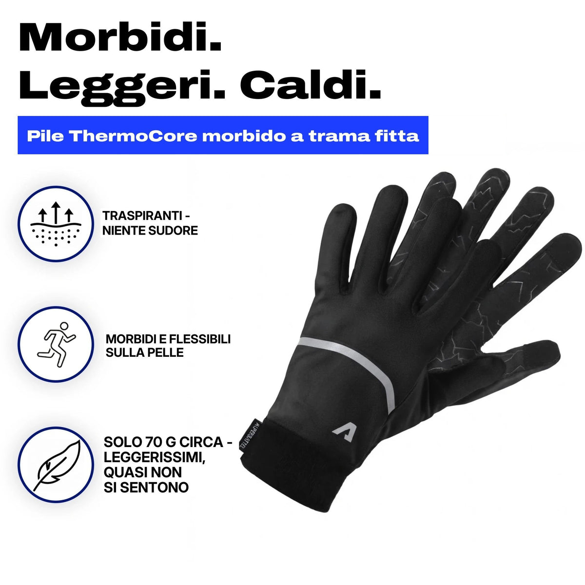 Guanti termici morbidi leggeri e caldi con pile ThermoCore