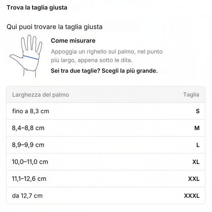 Tabella taglie guanti termici