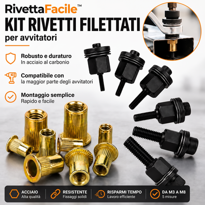RivettaFacile™ – Kit Rivetti Filettati per Avvitatore